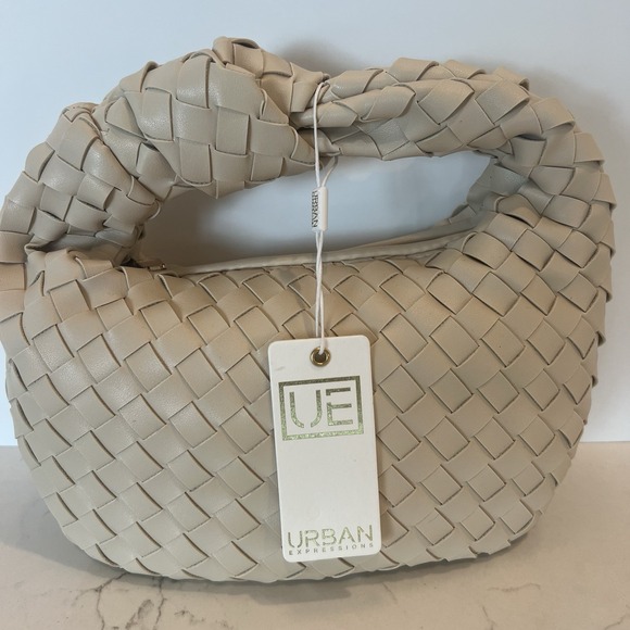 Urban Originals Handbags - Urban Expressions Natural Faux-Leather Tracy Woven Hobo Purse Vegan‎ Oatmilk NWT